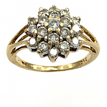 18ct Gold Diamond 36pt Cluster Ring Size L